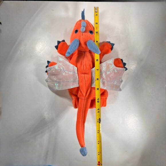 Caltoy Dragon 13" Plush Hand Puppet Orange Blue Sparkle Wings Stuffed Toy - Picture 5 of 10